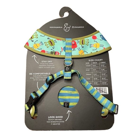 Lucy & Co Monster Alien Green Striped Reversible Neoprene Comfort Dog Harness XL - Picture 3 of 4